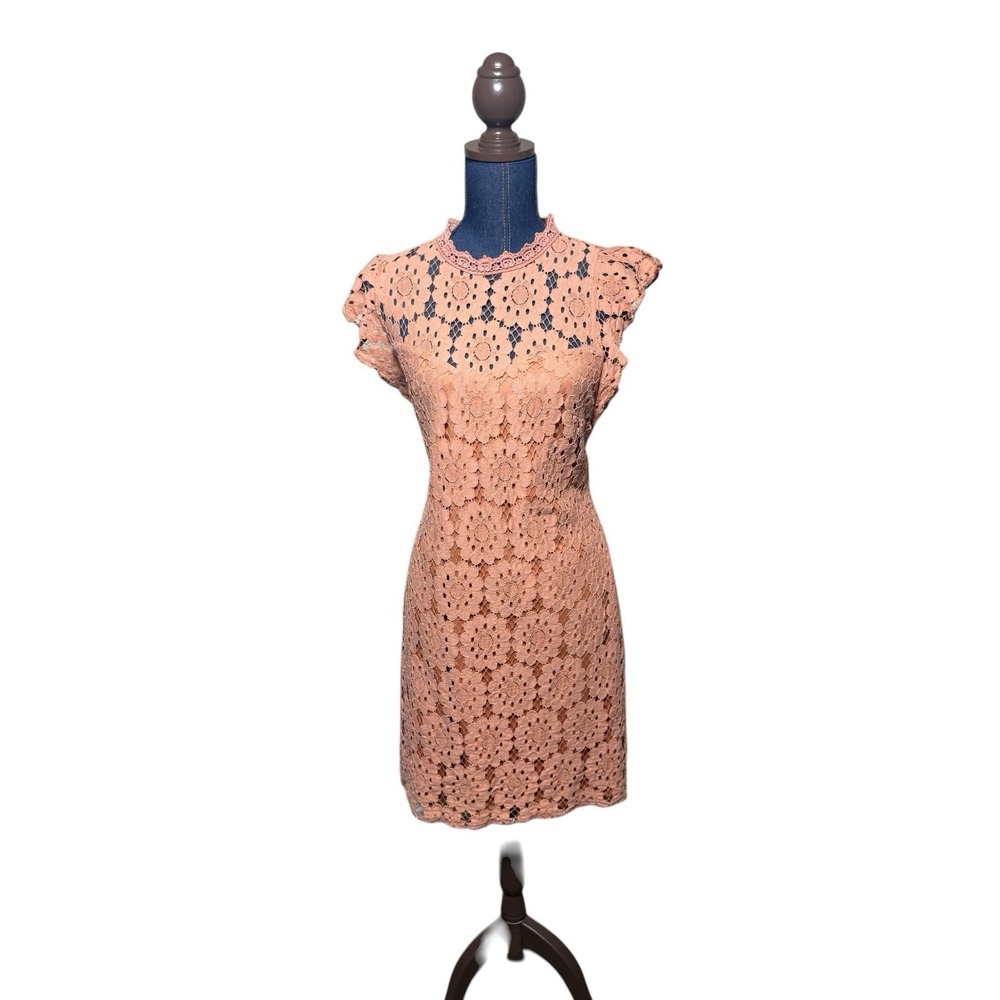 Cato peach pink Lace dress woman's Size 14 Overlay Sheath wedding guest cocktail